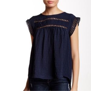 Anthropologie Navy Crochet Blouse Size Large